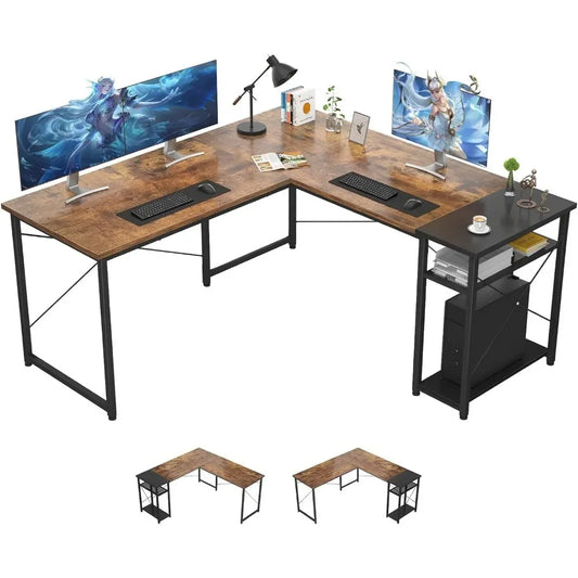 Large L Shaped Gaming Desk with Storage Shelves