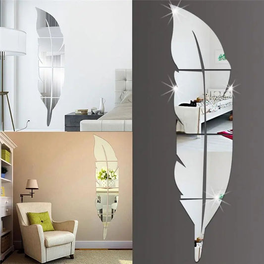 Large Feather Plume 3D Mirror Wall Sticker