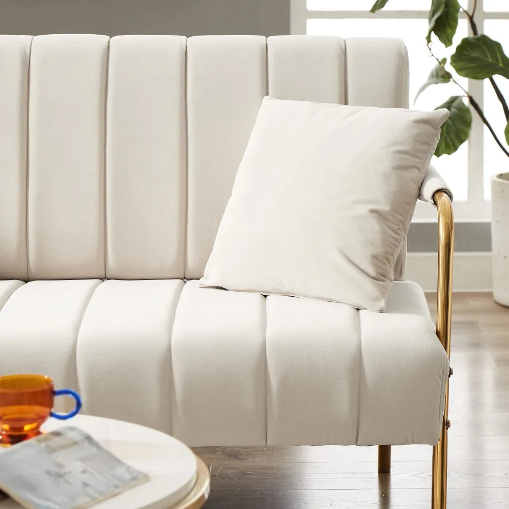 2023 New Upholstered Velvet Futon 2-Seat Living Room Sofa